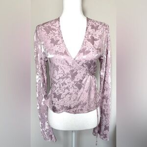 NWT ROLLA'S Rodeo Jacquard Butterfly Print Wrap Blouse Women Mauve Size Small